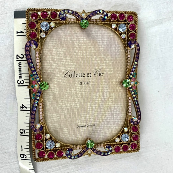 New Collette et Cie Crystal Jeweled Frame for 3X4 Photo Ornate Gold Back - Picture 7 of 13